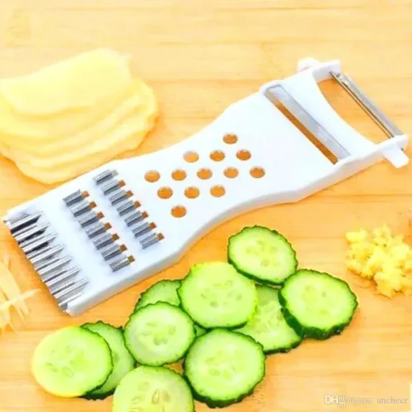 5-in-1 Multipurpose Vegetable & Fruit Cutter Peeler, Julienne Slicer, Grater, Metal Scraper, Garlic & Apple Slicer | Stainless Steel Cooking Tool for Potato, Carrot, Cucumber (Multi-Color) - Image 4