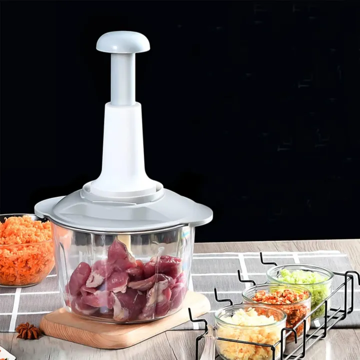 Hand Push Chopper Machine | Multifunctional Food Processor for Home & Kitchen | Manual Meat Chopper, Vegetable Cutter, Mincer, Mixer, and Blender | Effortless Chopping for Fruits, Onions, Garlic & More