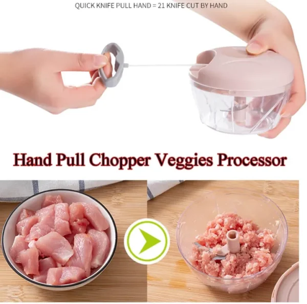5-Blade Manual Food Chopper | Hand-Pulled Speedy Chopper for Effortless Vegetable & Meat Cutting | Multi-Purpose Manual Chopper Machine for Onions, Garlic, Fruits, and More - Image 3