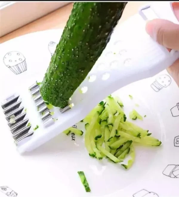 5-in-1 Multipurpose Vegetable & Fruit Cutter Peeler, Julienne Slicer, Grater, Metal Scraper, Garlic & Apple Slicer | Stainless Steel Cooking Tool for Potato, Carrot, Cucumber (Multi-Color) - Image 3