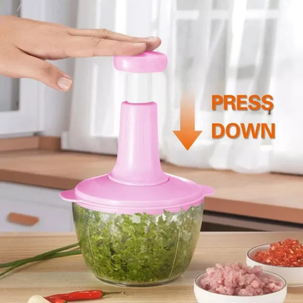 Multi-Function Hand Pushing Manual Chopper Manual Tekan Chop Blender for Vegetables, Fruits, Nuts More Kitchen Food Cutter with Sharp Blades - Image 3