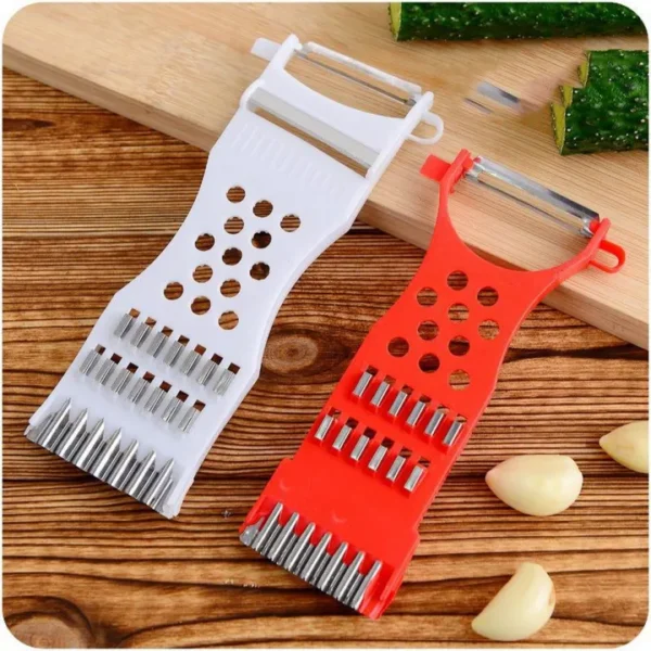 5-in-1 Multipurpose Vegetable & Fruit Cutter Peeler, Julienne Slicer, Grater, Metal Scraper, Garlic & Apple Slicer | Stainless Steel Cooking Tool for Potato, Carrot, Cucumber (Multi-Color) - Image 2
