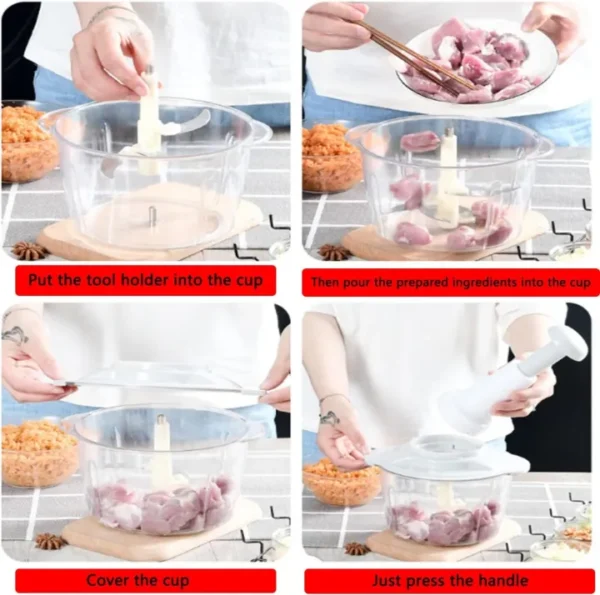 Hand Push Chopper Machine | Multifunctional Food Processor for Home & Kitchen | Manual Meat Chopper, Vegetable Cutter, Mincer, Mixer, and Blender | Effortless Chopping for Fruits, Onions, Garlic & More - Image 4